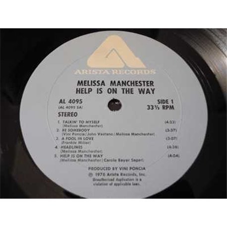 Melissa Manchester - Help Is On The Way LP Vinyl Record For Sale