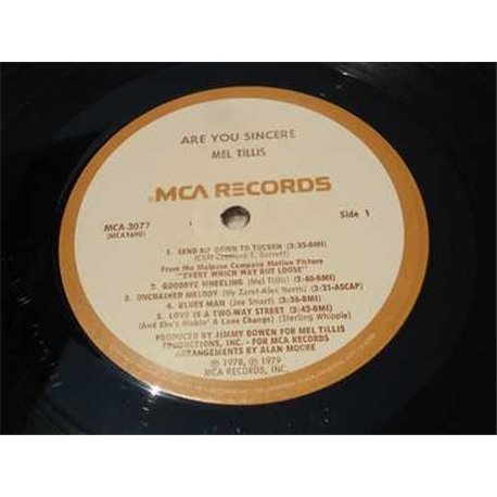 Mel Tillis - Are You Sincere LP Vinyl Record For Sale