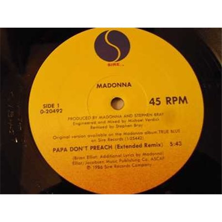 Madonna - Papa Don't Preach PROMO Single Vinyl Record For Sale