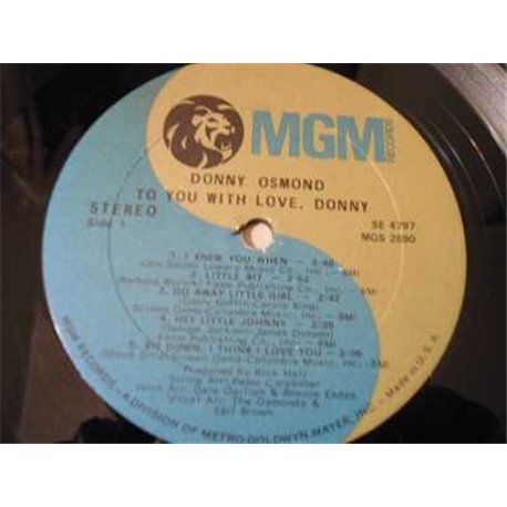 Donny Osmond - To You With Love LP Vinyl Record For Sale