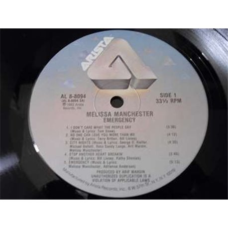 Melissa Manchester - Emergency LP Vinyl Record For Sale