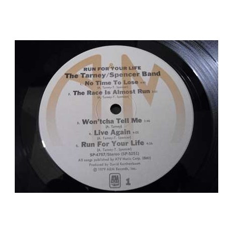 The Tarney/Spencer Band - Run For Your Life PROMO LP Vinyl Record For Sale