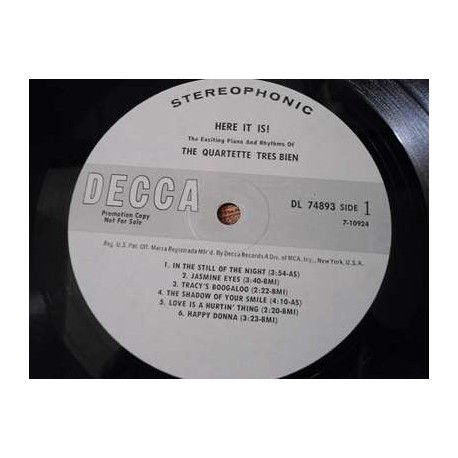 The Quartette Tres Bien - Here It Is! PROMO LP Vinyl Record For Sale