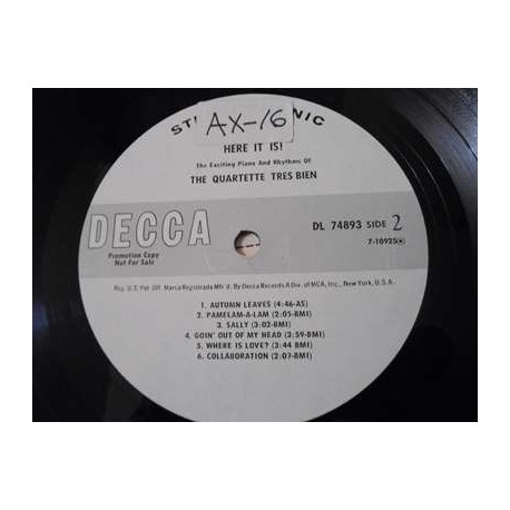 The Quartette Tres Bien - Here It Is! PROMO LP Vinyl Record For Sale