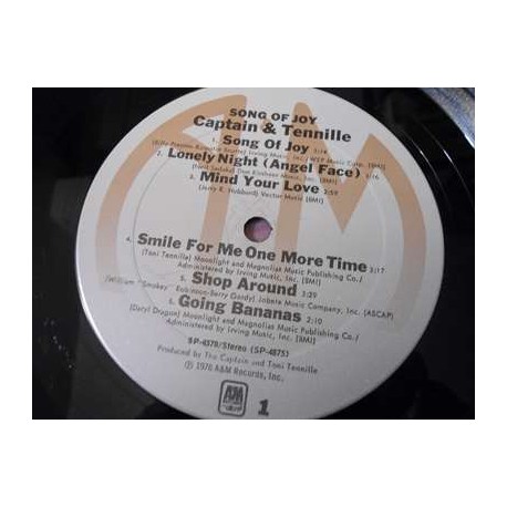 Captain & Tennille - Song Of Joy LP Vinyl Record For Sale