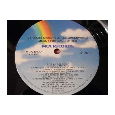 Barbara Mandrell / Lee Greenwood - Meant For Each Other LP Vinyl Record For Sale