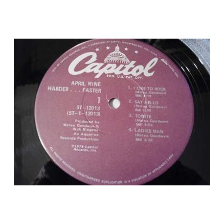 April Wine - Harder Faster LP Vinyl Record For Sale