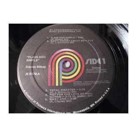 Ronnie Milsap - Plain And Simple LP Vinyl Record For Sale