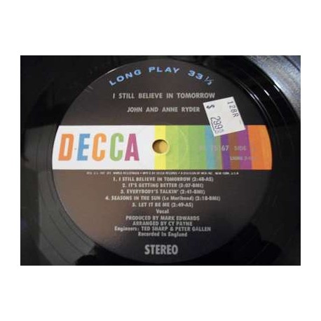 John & Anne Ryder - I Still Believe In Tomorrow LP Vinyl Record For Sale