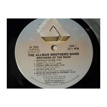The Allman Brothers Band - Brothers Of The Road LP Vinyl Record For Sale