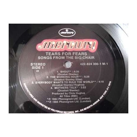 Tears For Fears - Songs From The Big Chair LP Vinyl Record For Sale