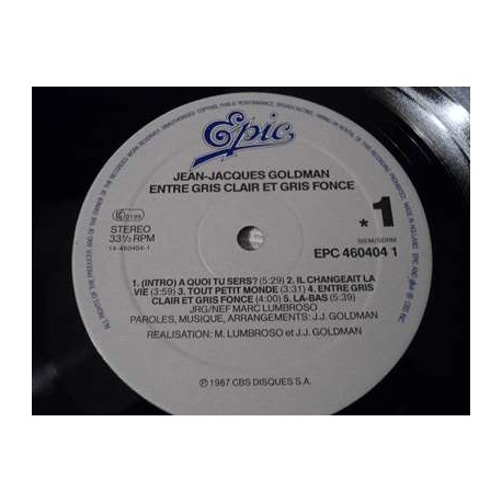 Jean-Jacques Goldman - Entre Gris Clair Et Gris Foncé LP Vinyl Record For Sale