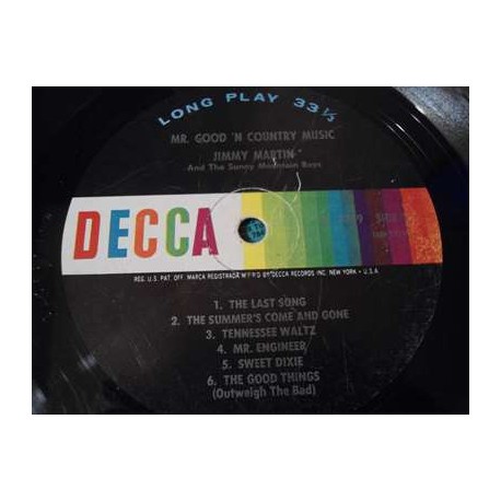 Jimmy Martin - Mr Good 'N Country Music LP Vinyl Record For Sale