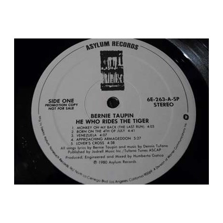 Bernie Taupin - He Who Rides The Tiger PROMO LP Vinyl Record For Sale