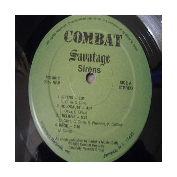 Savatage - Sirens LP Vinyl Record For Sale