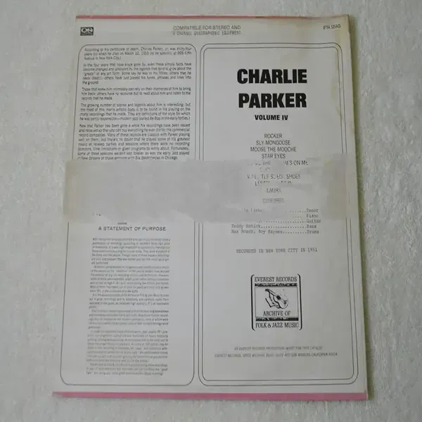 Charlie Parker - Volume IV LP Vinyl Record For Sale