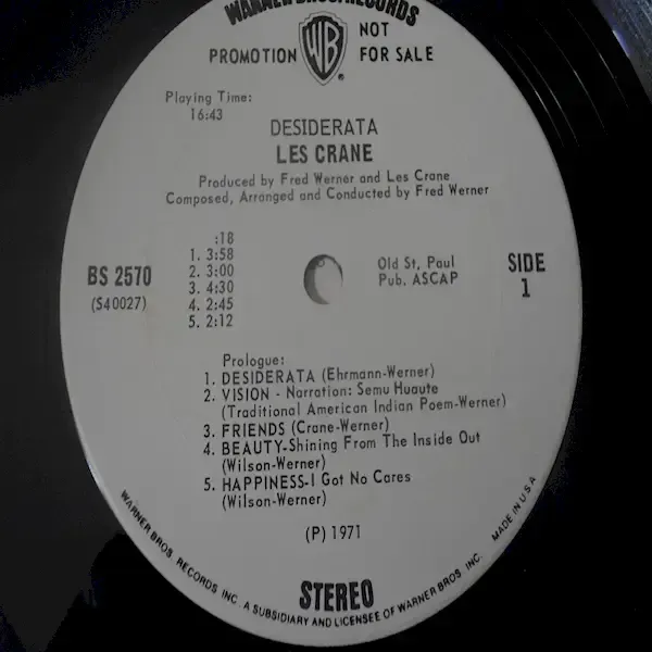 Les Crane - Desiderata LP Vinyl Record For Sale