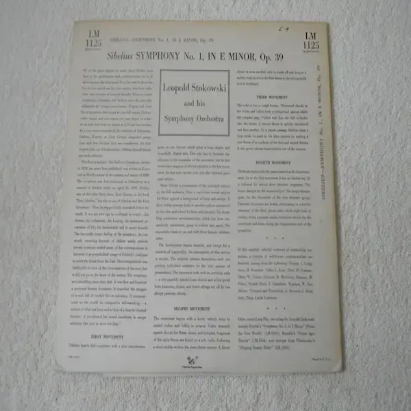 Sibelius / Stokowski - Symphony No. 1 LP Vinyl Record For Sale