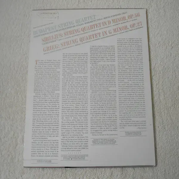 Sibelius / Grieg - Quartet In D Minor LP Vinyl Record For Sale