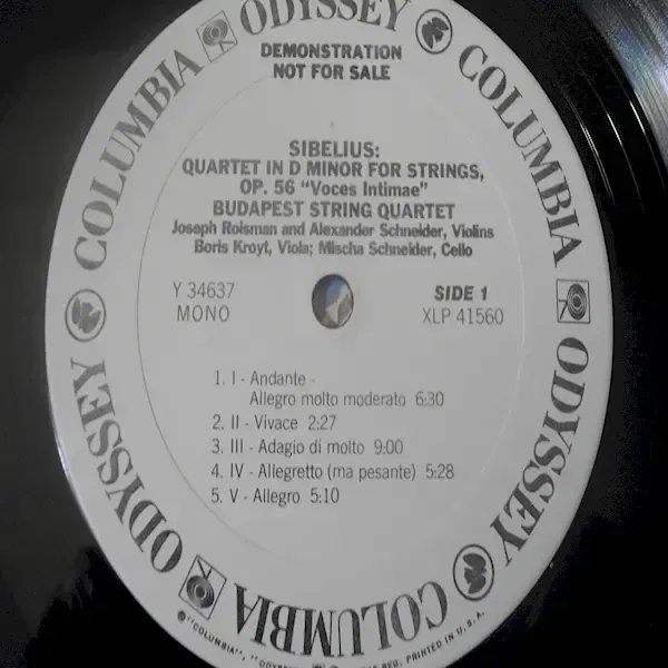 Sibelius / Grieg - Quartet In D Minor LP Vinyl Record For Sale