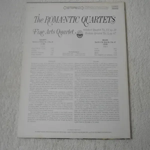The Romantic Quartets - Schubert / Brahms LP Vinyl Record For Sale