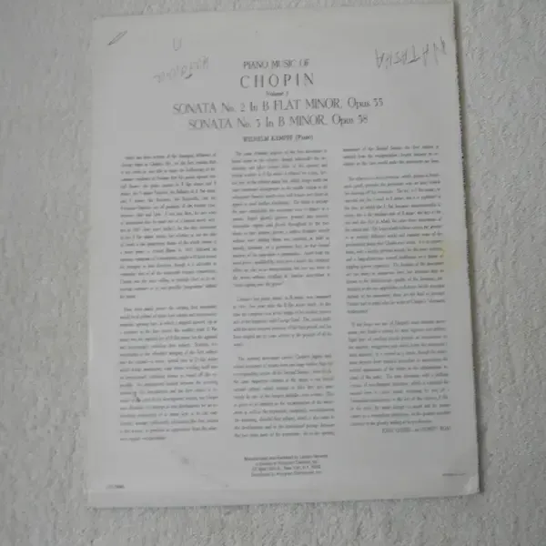 Chopin / Kempff - Piano Music of Chopin Vinyl LP For Sale