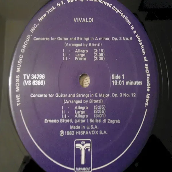 Vivaldi - 4 Concertos For Guitar And String Orchestra Vinyl LP For Sale