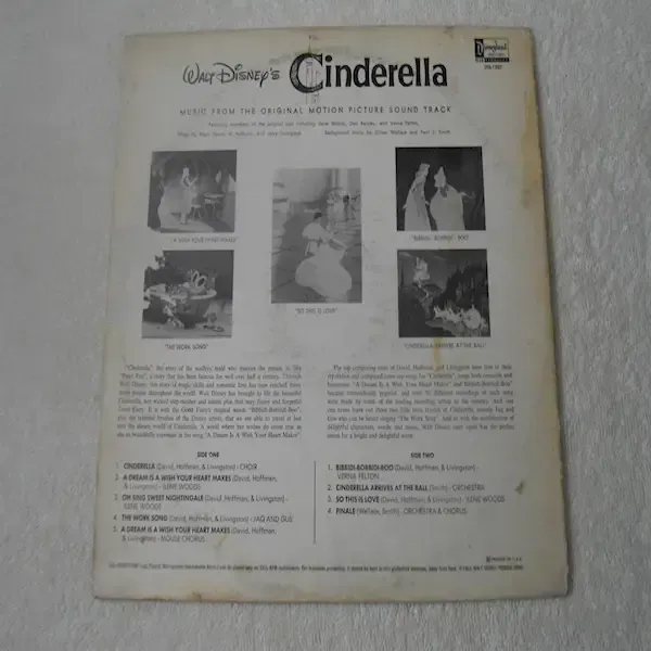 Walt Disney's Cinderella Vinyl LP Record For Sale
