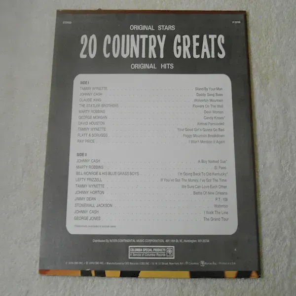 20 Country Greats - Traditional Country Compilation LP Vinyl Record For Sale