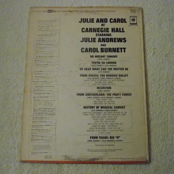 Julie Andrews / Carol Burnett - Julie And Carol At Carnegie Hall LP Vinyl Record For Sale