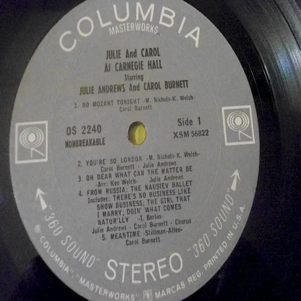 Julie Andrews / Carol Burnett - Julie And Carol At Carnegie Hall LP Vinyl Record For Sale