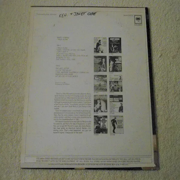 Marty Robbins - I Walk Alone LP Vinyl Record For Sale
